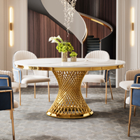 Tribesigns Italien Or En Acier Inoxydable Jambe Dininer Tables Moderne Ronde Fritté Pierre Rock Plaque Table Table