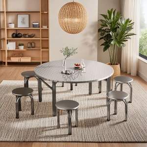 Mesa Plegable Redonda Rústica de Acero Inoxidable 304 para Restaurante, Ligera y Duradera, con Superficie Metálica, para Uso en Interiores y Exteriores - Product Image 2