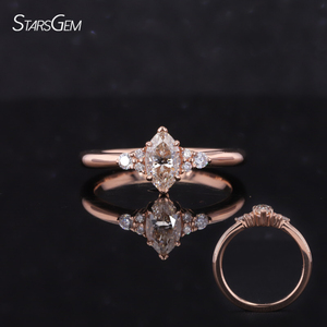 Starsgem, joyería para mujer, Diamante de corte Marquesa, anillo de compromiso de diamante cultivado en laboratorio de oro rosa de 14 quilates - Product Image 1