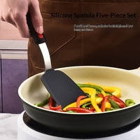 Ensemble d'ustensiles de cuisine en silicone avec manches en acier inoxydable, spatule antiadhésive et spatule ajourée, 5 pièces, résistant au four, pour la cuisine domestique