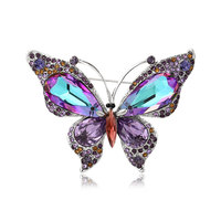 Broche Papillon Rétro Violette Tendance pour Femme, Bijou de Luxe Léger en Cristal avec Strass, Épingle de Costume