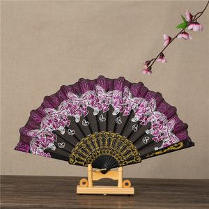 Vente en gros d'éventail papillon de style chinois Éventail en <span class=keywords><strong>bambou</strong></span> peint multicolore imprimé espagnol estampé à chaud de poudre d'or de poteau noir - Product Image 2