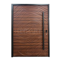 Porte d'entrée double en bois massif Sapele sur mesure, luxe, avec sculpture 3D ondulée, pour projet de villa