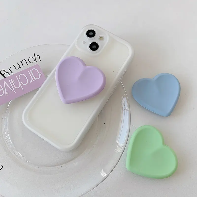 INS Candy Color 3D Love Heart Soft Silicone Mobile Stand Phone Holder Adjustable Portable Phone Socket Holder Grip Bracket
