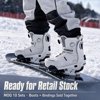 En stock, bottes de snowboard à entrée rapide avec fixations, MOQ 10 ensembles, vente en gros