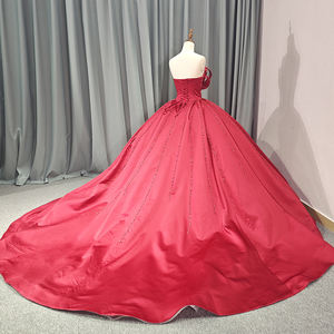 Red Plissee Satin Quince anera Kleider von der Schulter <span class=keywords><strong>Prom</strong></span> Ballkleid 6681 - Product Image 3
