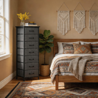 Commode moderne et simple de 47 pouces avec 7 tiroirs en tissu, structure métallique pour chambre et salon, noir, blanc, marron