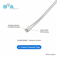 Kabel Harness 2Pin 2.0mm Pitch Stripped Tinned UL2468 26AWG 300mm untuk Interkoneksi Sinyal Perangkat Elektronik Internal