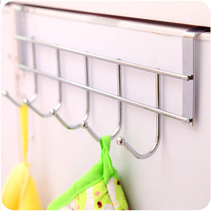 Chrome Plated Cabinet Door <b>Hooks</b> 5 Piece Set <b>Clip</b> On Easy Install For Kitchen Bathroom Towel Storage - Product Image 1