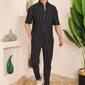 Set di <span class=keywords><strong>Polo</strong></span> sportiva per il tempo libero tuta da uomo alla moda tuta da ginnastica per allenamento a righe due pezzi Set di <span class=keywords><strong>Polo</strong></span> per uomo - Product Image 5