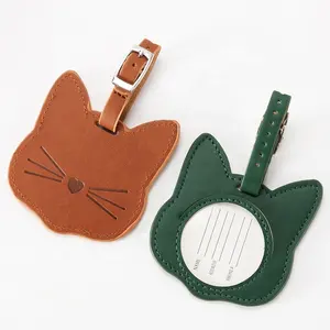 Tag bagasi kulit bentuk kucing lucu tag perjalanan kustom untuk Koper dan tas