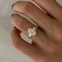 Bague de fiançailles en or jaune 14 carats avec diamant ovale de 2 carats cultivé en laboratoire, bague unique en forme de feuille et de branche, bague de forme ovale