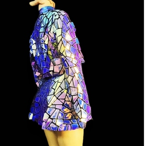 Robe longue à manches longues pour femmes, bleu, paillettes dorées, polyester/rayonne, pour les boîtes de nuit, les chanteuses, la danse <span class=keywords><strong>jazz</strong></span>, les spectacles de danse de salon pour adultes, les spectacles sur scène - Product Image 3