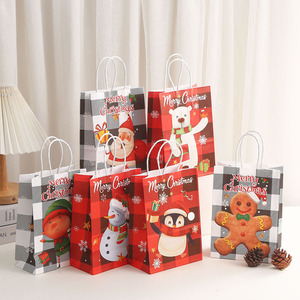 Sac cadeau de Noël sac en papier étiquette personnalisée fond carré sac cadeau de Noël en papier artisanal uni sans poignée - Product Image 4