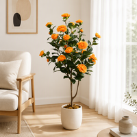 Fleurs Artificielles Camélias en Pot Orange de Haute Qualité, Très Demandées, pour la Décoration de la Maison et des Fêtes
