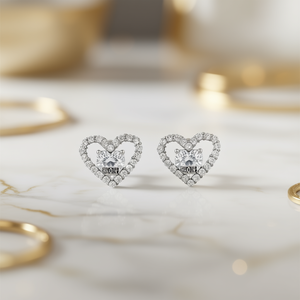 Orecchini con Diamanti Taglio Cuore Saoihe in Oro Bianco, Stile Romantico per Fidanzamento, Diamanti Naturali Colore D - Product Image 2