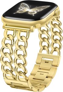 <span class=keywords><strong>Bracelet</strong></span> en métal pour femmes 40mm 41mm 38mm 42mm pour <span class=keywords><strong>Apple</strong></span> <span class=keywords><strong>Watch</strong></span> Series 10 9 8 <span class=keywords><strong>Bracelet</strong></span> à double maillons en acier ultra élégant et réglable - Product Image 3