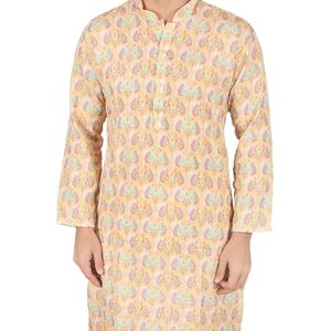 Conjunto de Kurta y Pijama para Hombre Triloki, Algodón con Estampado Digital, Ropa Tradicional Étnica India, Traje para Diwali y Puja, Pantalones Blancos - Product Image 5