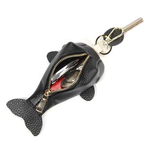 Creative Whale Shaped Design Top Grain Genuine Leather Cowhide Mini Soft Pendant Coin <b>Purse</b> Key Ring <b>Cute</b> Zipper Wrist Strap - Product Image 1