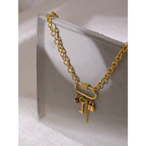JINYOU 1734, collar de gota de Metal hecho a mano a la moda, collar con colgante de llave de acero inoxidable chapado en oro para mujer, joyería - Product Image 6