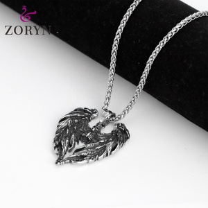 Colliers pendentifs en acier inoxydable avec ailes d'ange tombé, cœur et squelette, style gothique punk vintage, bijoux de mode en acier titane pour hommes - Product Image 2