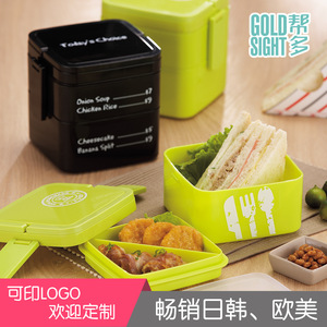 Square Plastic <b>Lunch</b> <b>Box</b> Single Layer With Handle Student Bento <b>Box</b> Green Lid Food Storage Container For Children - Product Image 5