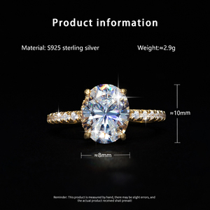 Anillo de Moissanita Ovalada Chapado en Oro de Plata de Ley S925 de 3 Quilates que Pasa la Prueba del Bolígrafo, para Mujer, Compromiso, Boda - Product Image 6