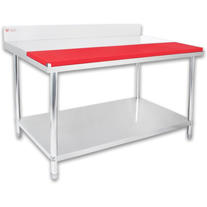 Stainless Steel 2-Tier Workbench with Backguard - Integrated Cutting Board Food Processing <b>Work</b> <b>Table</b> - Product Image 2
