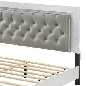 Grey and White Adjustable <b>Convertible</b> Modern Queen <b>Bed</b> with LED Light Padded Headboard Storage <b>Bed</b> Apartment-Friendly - Product Image 2