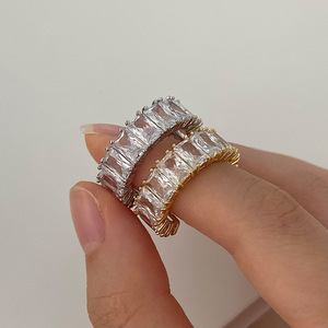 Anillos de Zirconia Cúbica <span class=keywords><strong>AAA</strong></span> de Alta Gama, Anillo Baguette Chapado en Oro de 18k, Joyería para Mujer - Product Image 3