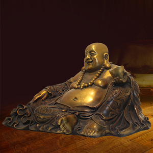 Chinese Style Brass Maitreya Buddha Figurine Golden Bronze Handmade Sculpture For Home Decor - Product Image 2