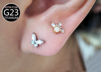 Piercing corporel G23 ASTM-F136 en Or 14K avec Opale Rayonnante, clou d'oreille, labret, plug de lèvre, tunnel à filetage interne, tendance pour fiançailles