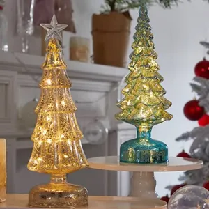 高品质圣诞装饰品手工吹制玻璃圣诞树装饰品，带派对装饰品用发光二极管灯