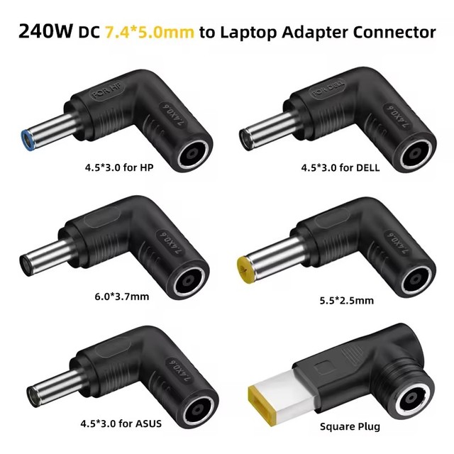 Laptop Power Adapter Connector 240W DC Jack 7.4*5.0mm Female to 4.5*3.0mm Male Plug Converter for Hp Dell Asus Lenovo Notebook