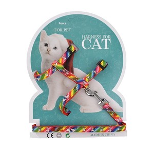 Harnais en nylon à carreaux pour animaux de compagnie, motif dessin animé tendance, harnais de marche réglable pour chat et chien avec laisse - Product Image 2