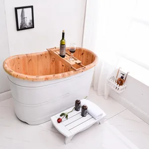 110cm wholesale high quality cedar wooden Bathtub bathroom Hot Tub portable Freestanding