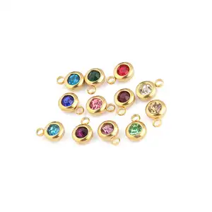 Hot Sale Gold Plated 6.5mm Stainless Steel Birthstone Charm Pendant For Jewelry Making