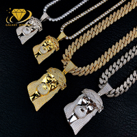 Jésus Cubain Collier En Argent Sterling 925 Glacé Moissanite Diamant Tennis Chaîne Hommes Jésus Tête Charme Pendentifs