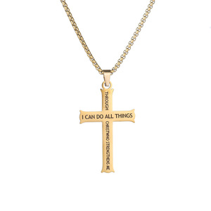 Philippiens 4:13 Bible Verset Croix Pendentif En Acier Inoxydable Croix Chrétienne Collier pour Hommes et Femmes - Product Image 6