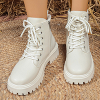 Bottes de combat à plateforme pour femmes, à lacets, avec fermeture éclair latérale, doublure en polaire, décorations à boucles, semelle épaisse, chaussures d'hiver multicolores