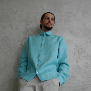 Camisa Oxford para hombre, camisa Oxford con botones, camisa Oxford de lino suelta, camisa de verano de lino, camisas de lino natural para hombre, manga larga - Product Image 1