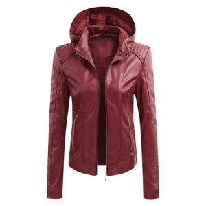 Ventes de liquidation - Veste d'hiver pour femmes en cuir PU doublée de polaire épaisse et chaude, longue, décontractée, coupe-vent, avec capuche, vente en gros - Product Image 3