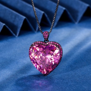 High Quality 20*20mm <b>Heart</b> Cut Blue Cubic Zirconia Jewelry Eco-friendly Copper <b>Black</b> Gold Plated Blue <b>Heart</b> Pendant Necklace - Product Image 3