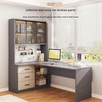 Bureau en bois massif avec étagère combinée, panneau perforé, bureau d'angle pour ordinateur, pour chambre à coucher, design minimaliste moderne, bureau d'écriture pour étudiants à domicile