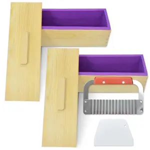 2 Sets Rectangular Soap Silicon Mould Wooden Box With Lid Diy Soap Making Supplies