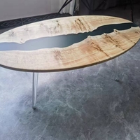 Table basse en agate faite à la main, bois naturel, pieds en métal durables, design unique en résine époxy, finition polie, style contemporain