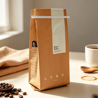 Sachet de café personnalisé imprimé avec soufflet latéral, fermeture à boucle métallique et valve de dégazage unidirectionnelle pour l'emballage des grains de café