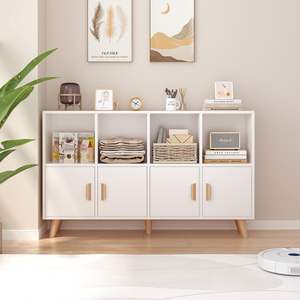 Estantería Esquinera Moderna de Madera con <span class=keywords><strong>8</strong></span> Cubos, <span class=keywords><strong>Patas</strong></span> de Madera Maciza, Estantes con Puertas, Mueble de Almacenamiento Bajo de 2 Niveles - Product Image 1