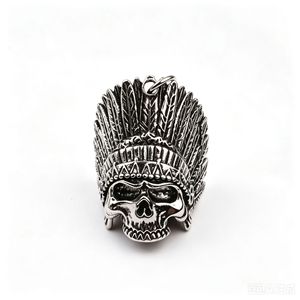 Amuleto de la Suerte para Motociclistas, Colgante de Acero Inoxidable con Diseño de Jefe Indio, Gremlin Guardián, Campana para Motocicleta, Llavero - Product Image 1