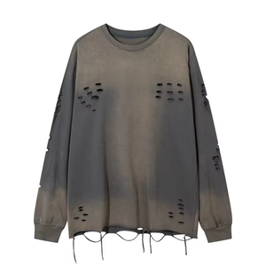 เสื้อยืดแขนยาว TKAN651D สไตล์สตรีทแวร์ขนาดใหญ่พิเศษ พิมพ์ลายสกรีนเอง สำหรับผู้ชาย ผ้าฝ้าย 100% เนื้อหนา สไตล์วินเทจ - Product Image 2